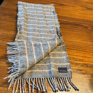 Brooks Brothers Blue and Tan and Orange Checkered Scarf Lambswool